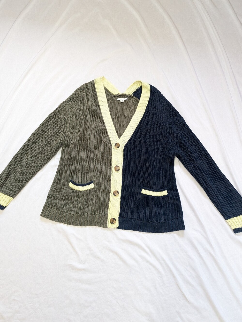 American Eagle Heavyweight Colorblocked Grandpa Cardigan 100% Cotton Pockets‎ Lg